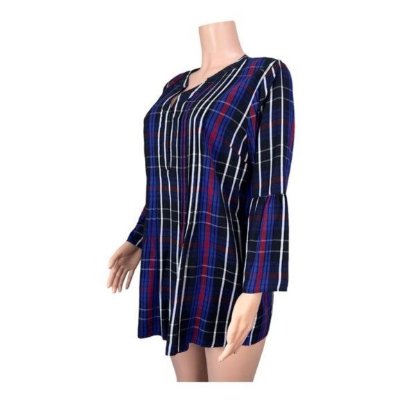 New Directions 100%Rayon Colorful Plaid Loose Fit Flowy Tunic Top Women’s SZ L - Picture 15 of 16